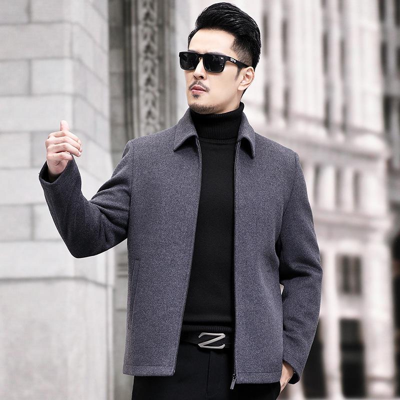 Winter Denim Coat Men's Woolen Woolen Coat Short Lapel Middle-aged Men's Cashmere Jacket Jacket Men