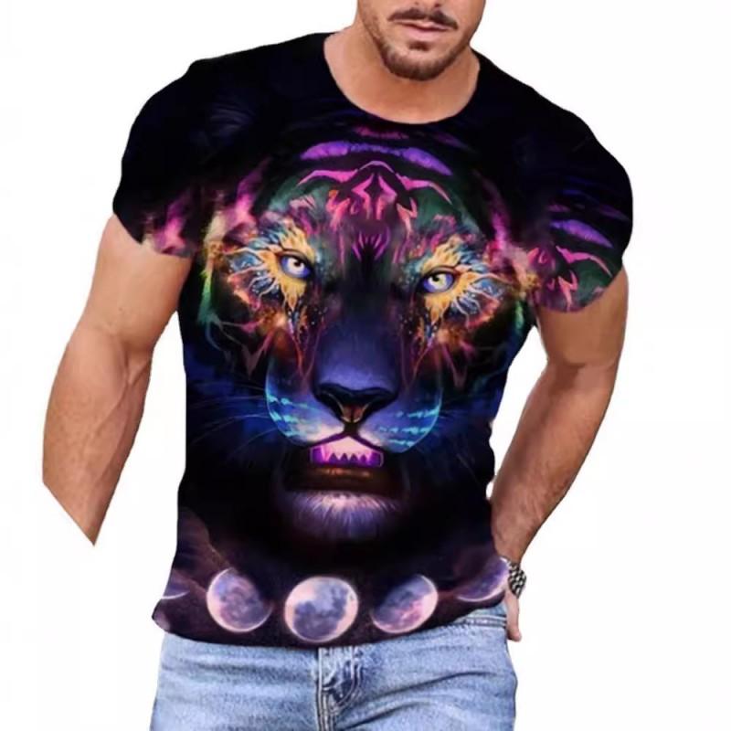 Mens Short Sleeve Crew Neck T-Shirt With Cartoon Digital Print Loose Fit Casual Wear