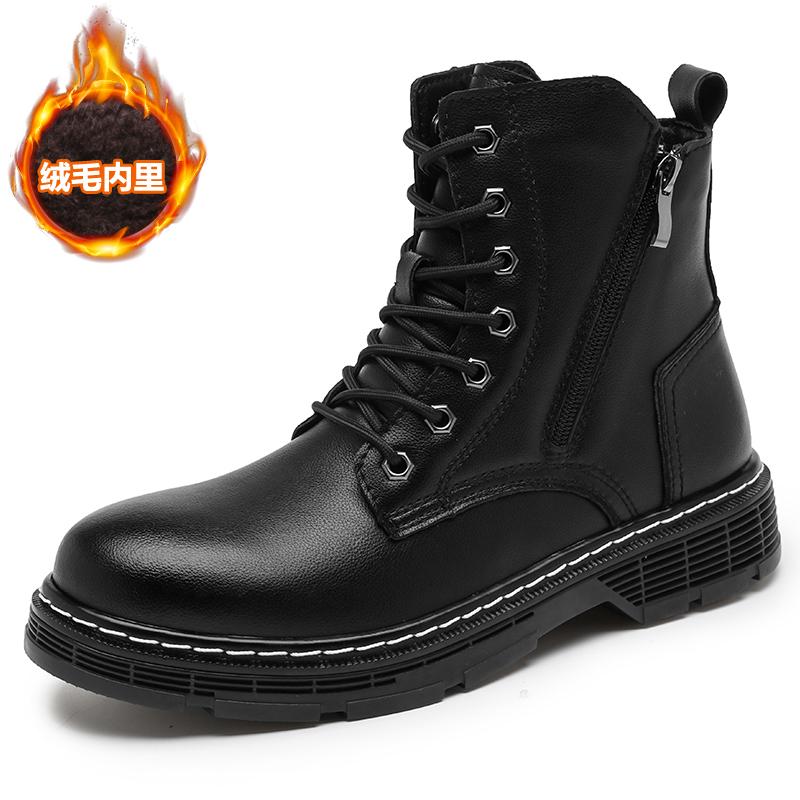 

New Arrival Winter Snow Men Chelsea Black Solid Boots Male High Top Upscale Motorcycle Abiye Biker Leather Shoes 48
