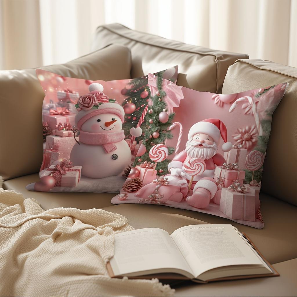 Rosa Weihnachtskissenbezüge: Weihnachtsmann, Schneemann & Festliche Freuden Sofas, Schlafzimmer-Kissenbezüge, Weihnachtsgeschenke
