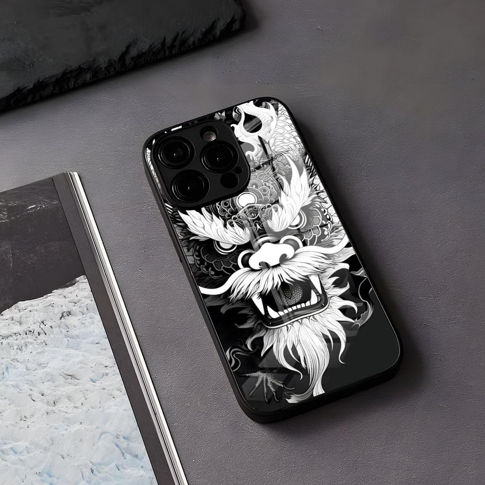 Kunst Drache Handyhülle Für IPhone 17 Air 16 E Pro Max 15 14 13 Mini 12 Pro 11 Max Plus Schwarze Glasabdeckung