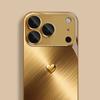 Golden Love Heart Pattern Gold Metallic Paint Glass Phone Case For iPhone 17 Pro Max 11 12 13 14 15 16 Plus 17Air 16E Cover