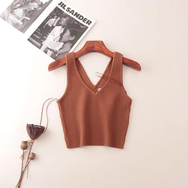 American Fashion Brand Double V Neck Rib Camisole Summer Sleeveless Fashion Fashion Solid Color Outerwear Knitting Tops