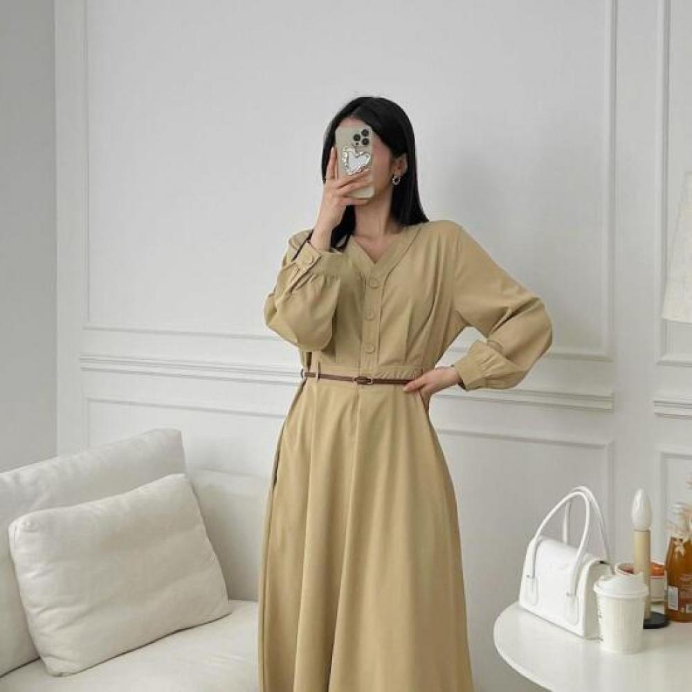 NeW ArriVAls Open Run W Neck V Neck Shirred Long sleeVe A Line Dress