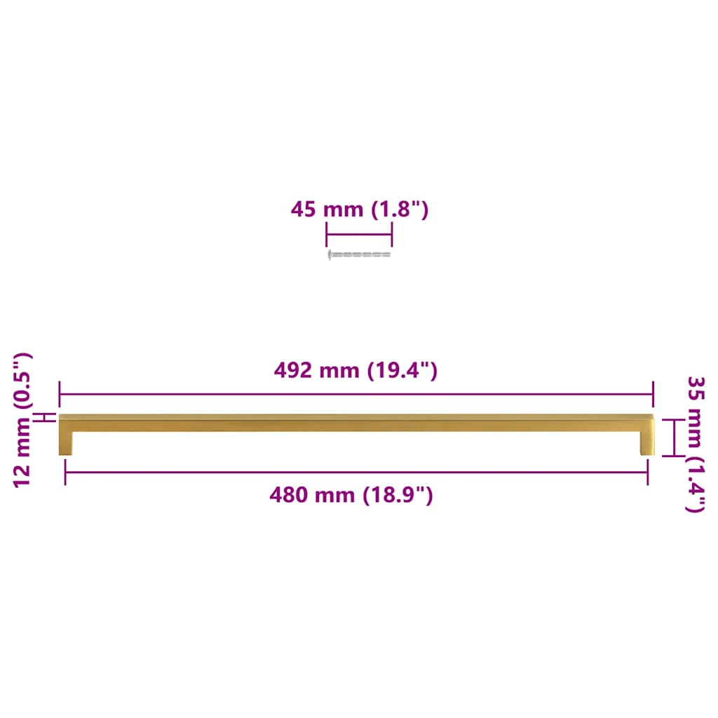 Furniture Handles 5 Pcs Golden 480 Mm Stainless Steel