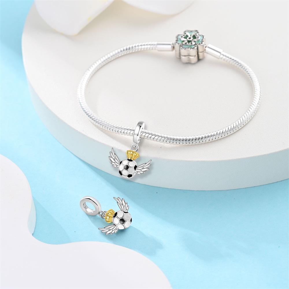 Charm-Perlen Anhänger Echte Kupferbeschichtete Glücklicher Fußball Gedenkanhänger Perlen Anhänger Kompatibel Mit Armbändern Diy Feines Geschenk Schmuck für Frauen