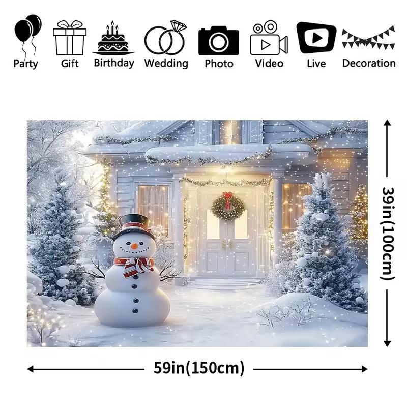 2D Weihnachten Winter Kulisse Schneemann Verschneites Haus Feiertags Fotografie Hintergrund