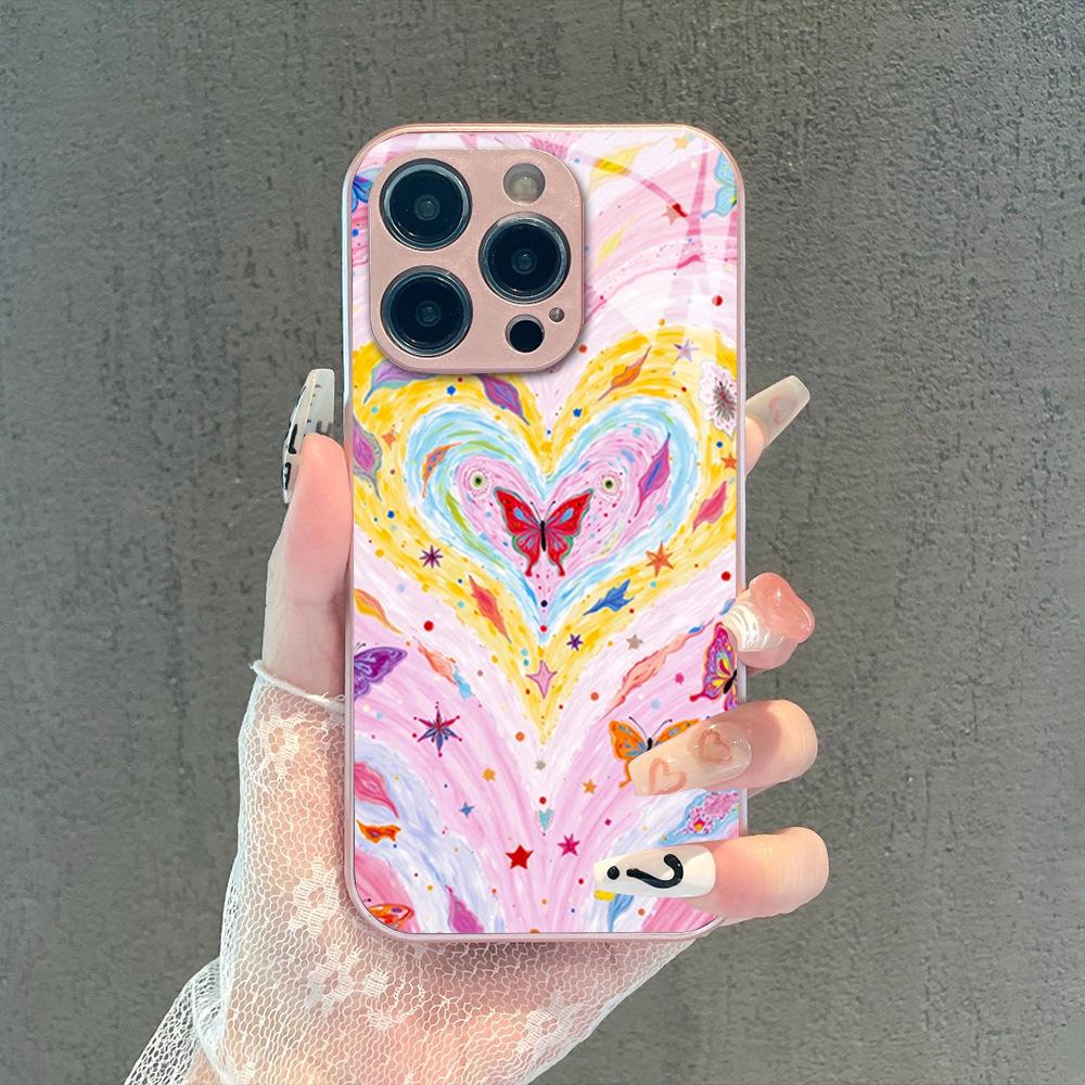 Hot-selling Graffiti Love Butterfly Applies To Apple 17promax Girly Mobile Phone Case 16 Glass Protective Case