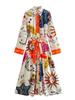 Women's Long-Sleeve Printed Shirt Dress with Belt - European & American Style