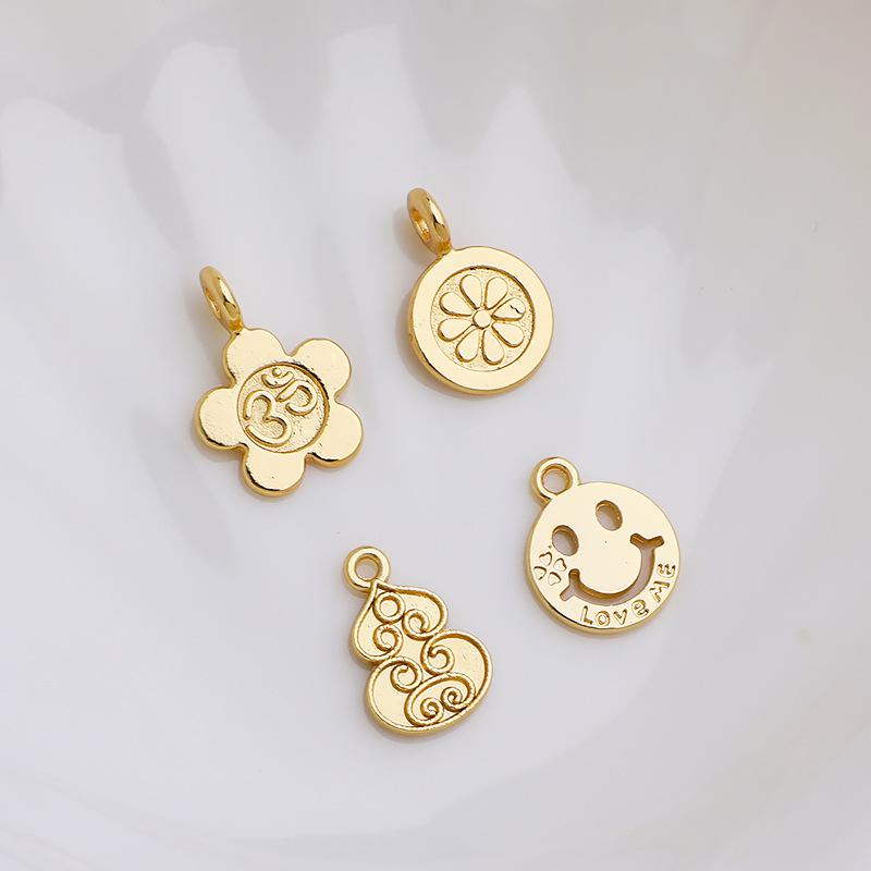 14K Goldplattiertes Smiley-Gesicht & Pflaumenblüten-Kürbis-Anhänger – DIY Handgefertigter Blumenschmuck Zubehör