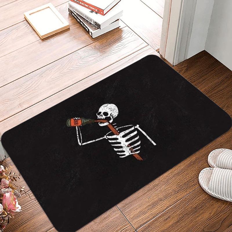 Creative Skeleton Printing Non Slip Small Rug Waterproof Easy Clean Floor Mat for Indoor Outdoor Use Durable Home Decor Novelty