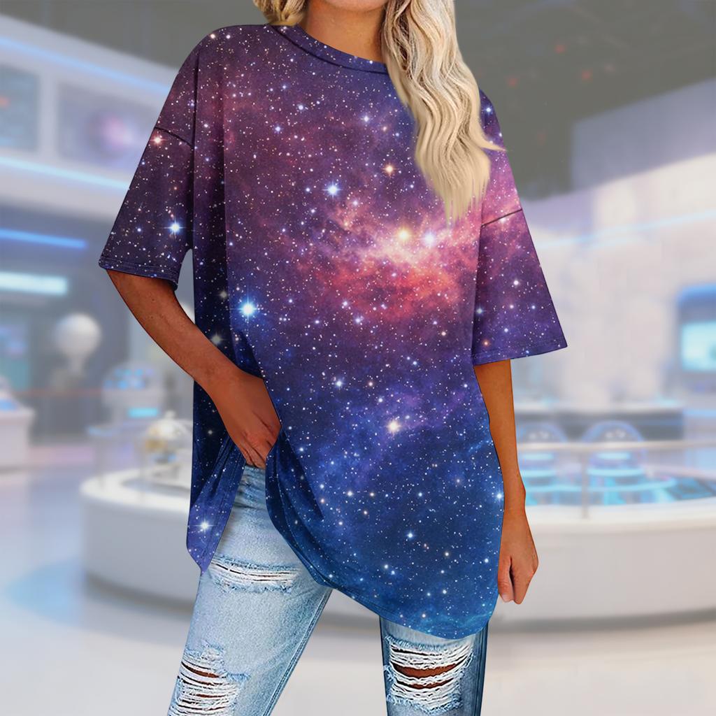 Trendy rundhalset, uformell t-skjorte med trykk, kort erme, for dame og herre