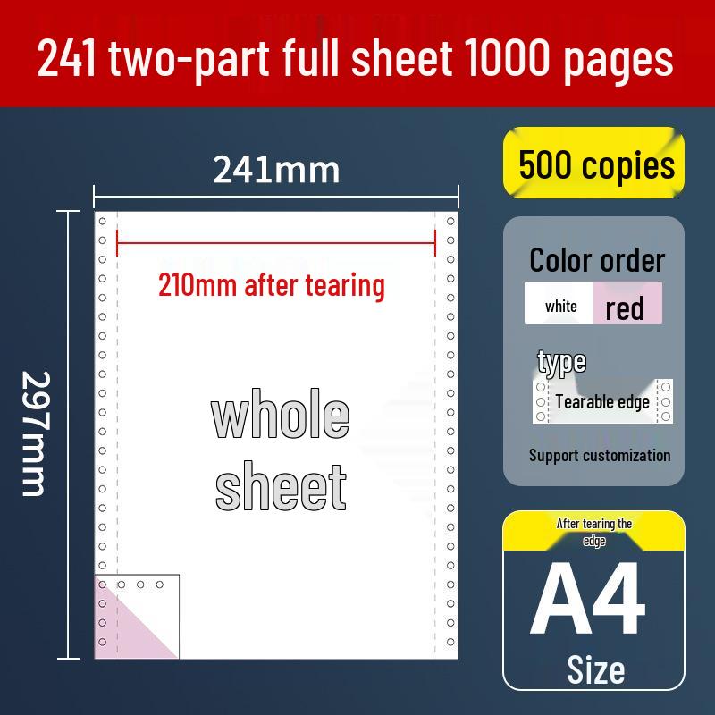 Pinfeed Multi-Part Computer Paper, 210x297mm, 241x297mm, 1000 Sheets/Box