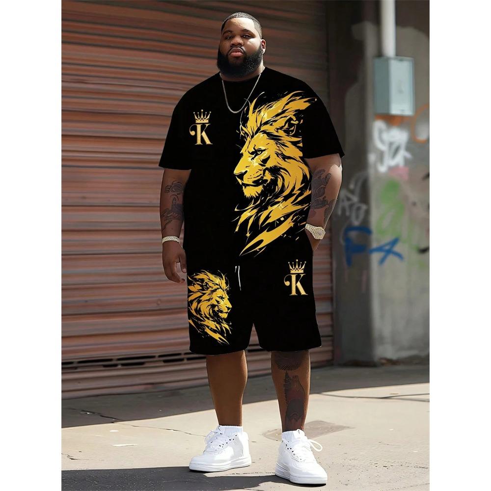 Men's Summer Coconut Tree Print Short-Sleeve T-Shirt and Shorts Set Hawaiian Sports Set Breathable Outdoor Two-Piece Set