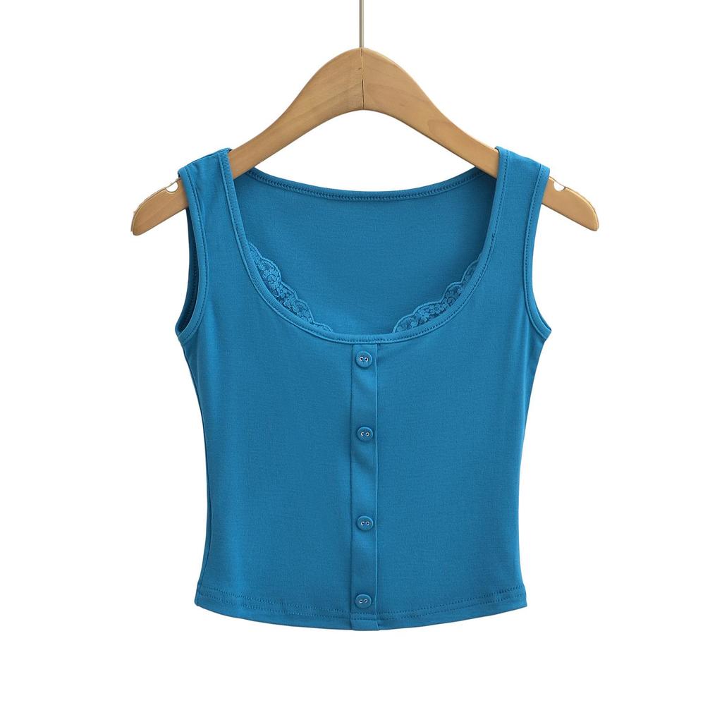 2024 Summer Lace Camisole Crop Top - Women's Sleeveless Round Neck Two-Piece Design