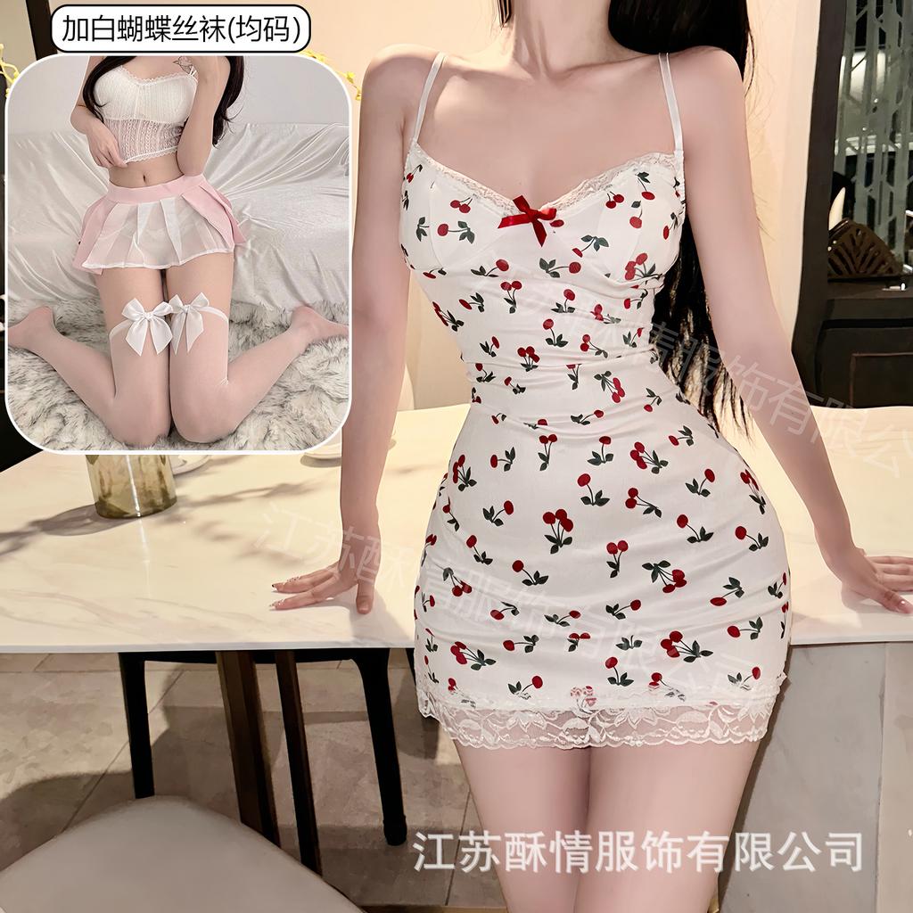 Sex lingerie pure desire cherry sexy women's bed small chest plus chest pad passion uniform seduction suit