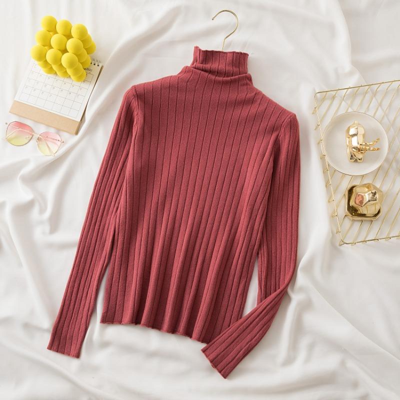 Autumn Women's Sweaters Solid Slim Fit Long Sleeve Casual Base Pullovers Sweater Women Elegant Half High Collar Casual Ladies Winter Jumpers 25485