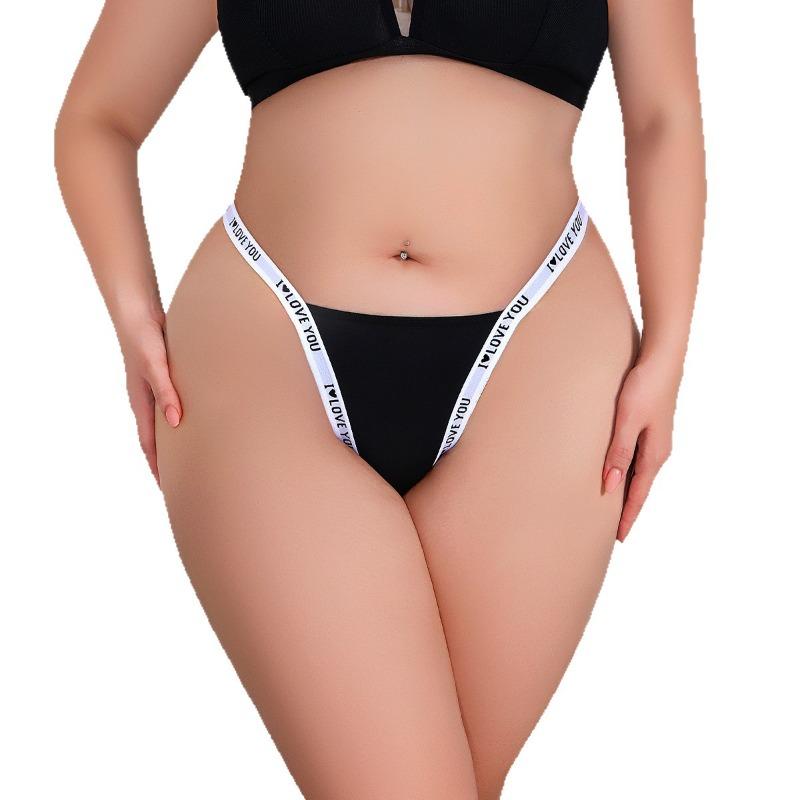

1pcs 1XL-4XL Plus Size Letter Decor Women G-string Fashion Style Breathable Sexy Lady Thongs Underwear Female Panties Bikini XXXXL чорний