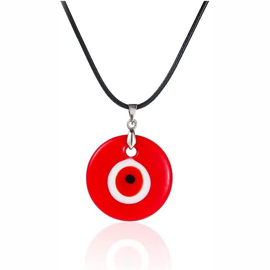 European & American Pink Wax Rope Necklace with Turkish Blue Evil Eye Pendant