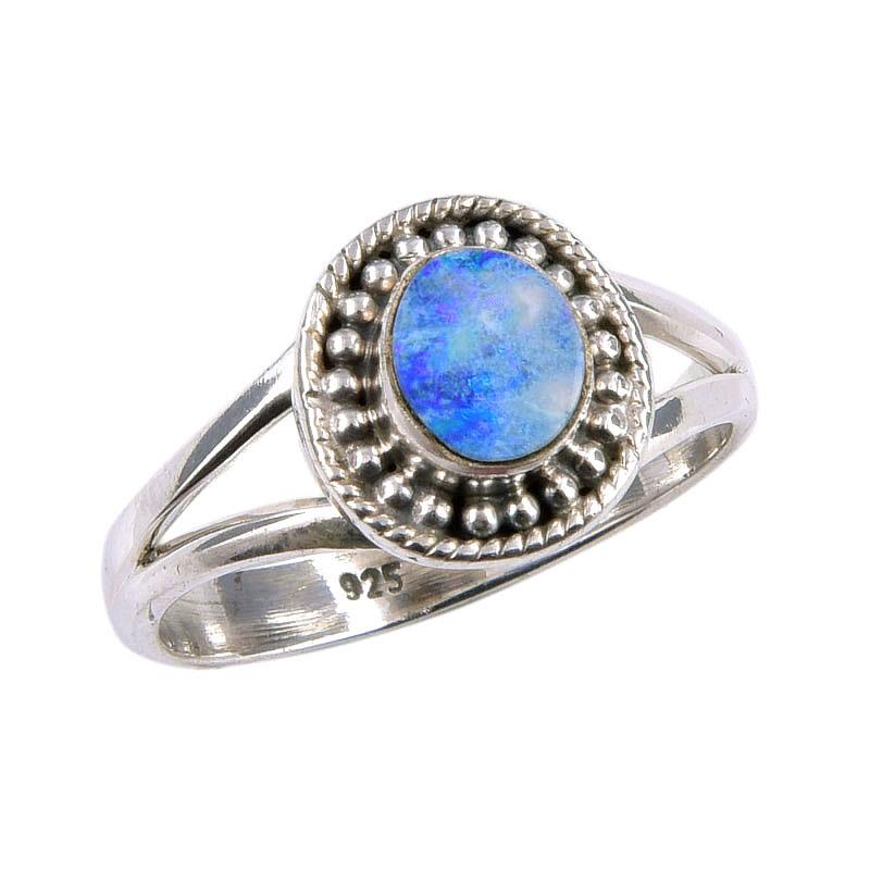 Natural Australian Opal Gemstone 925 Solid Sterling Silver Ring Size 7.5 S8h91