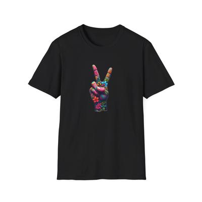 T-shirt Grafica Peace & Love, Maglietta Boho Chic, Design Mano Floreale, Regalo Unisex,