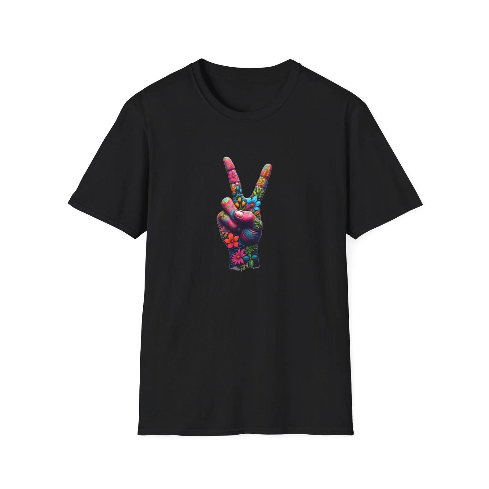 Peace & Love Graphic T-Shirt, Boho Chic Tee, Flower Hand Design, Unisex Gift, XL