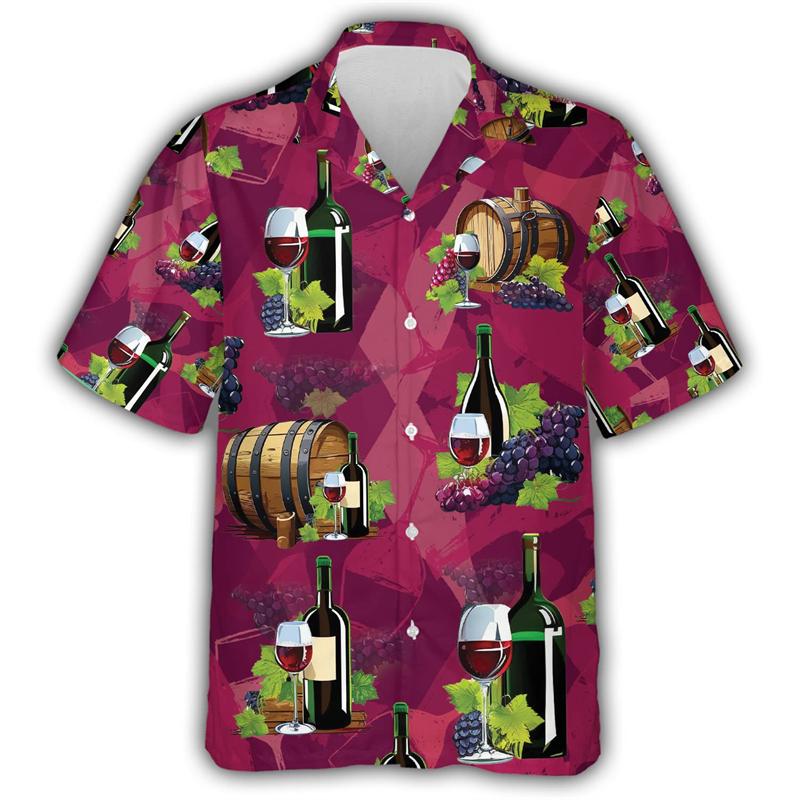 Koszule dla miłośników wina drukowane 3D dla mężczyzn ubrania szampan hawajska męska koszula plażowa casualowa świąteczna z krótkim rękawem bluzki unisex