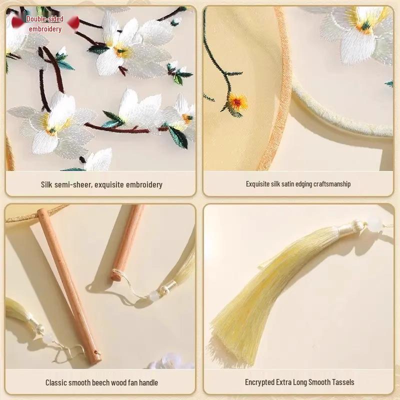 Double-Sided Embroidery Silk Fan: Classical Court Hanfu & Cheongsam Accessory