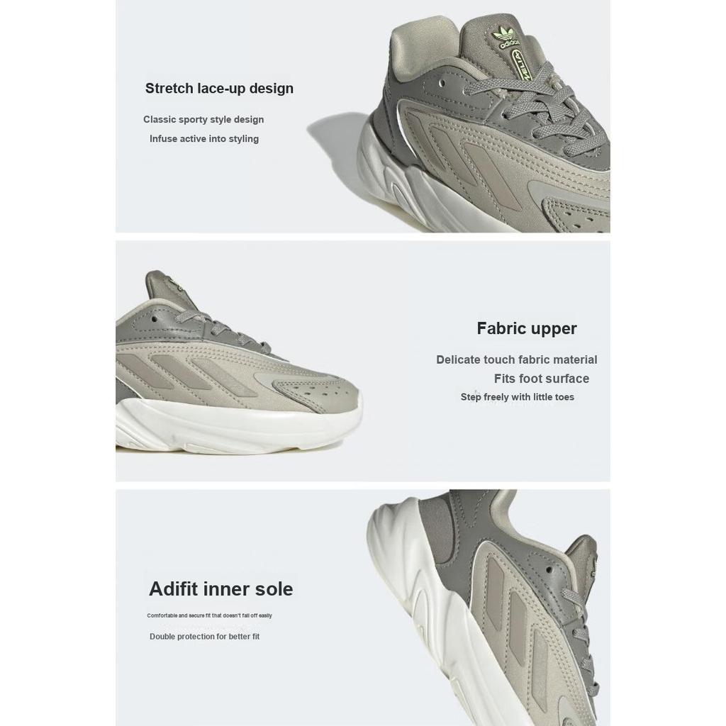 adidas Originals Ozelia Cordones Elásticos Cómodos Versátiles Absorción de Impactos Parte Baja Zapatos Casuales para Niños Zapatos Casuales para Niños Gris Blanco IE3409