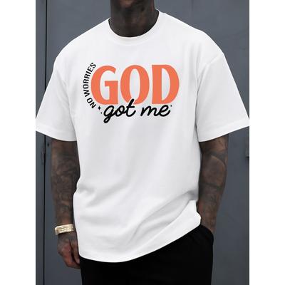 European Size"God Got Me" Tee Men T Shirt White Short Casual New Spring and Autumn Styles Fashionable Printed T-shirts Spring...