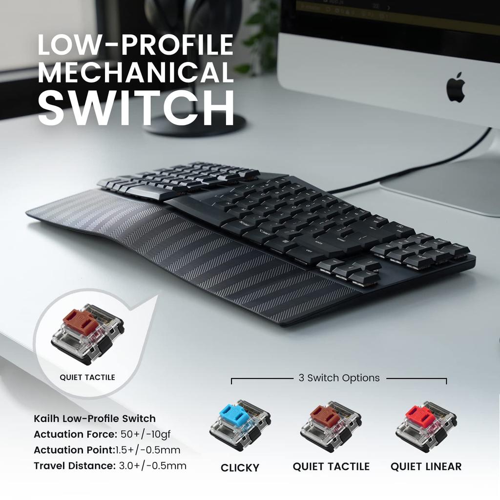 Perixx Px Ergo Mech Teclado Ergonômico Mecânico Tenkeyless Perfil Baixo Conexão com Fio USB Compatível com OS X Preto Layout Inglês Windows/Mac