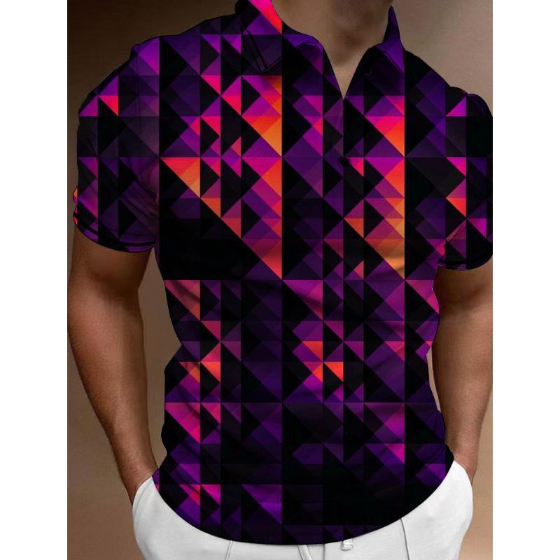 Trendy Wolf Forest Print Short Sleeve Polo, Casual Men's Top