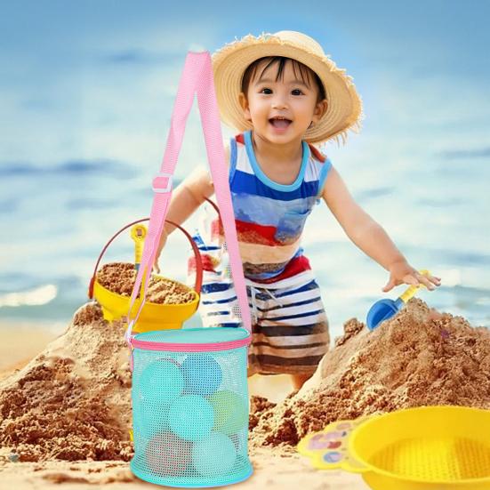 Beach Mesh Bag Toys Clothes Storage Organizer with Shoulder Strap Zipper