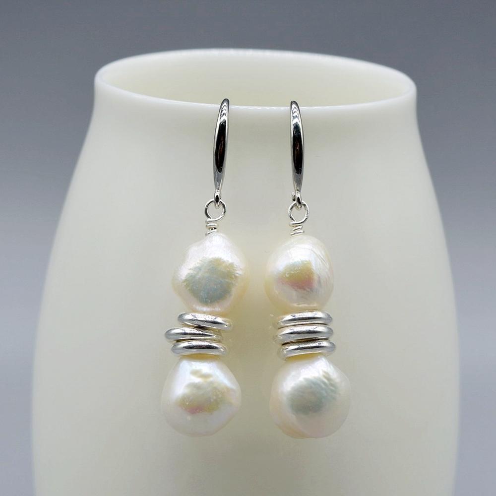 Boucles d'oreilles simples perle d'eau douce naturelle bague en argent accessoires boucles d'oreilles en argent pour femmes perles baroques boucles d'oreilles pour femmes