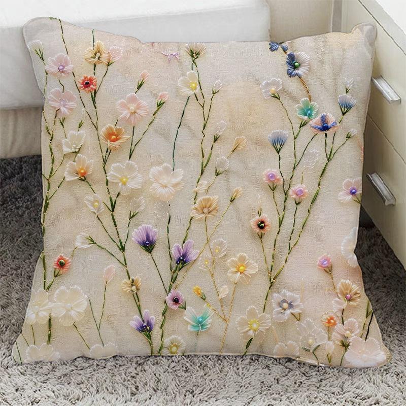 Funda de almohada de floración rica con adorno de flor tridimensional Funda de almohada Decoración de sofá para el hogar Funda de cojín Almohada de mesita de noche