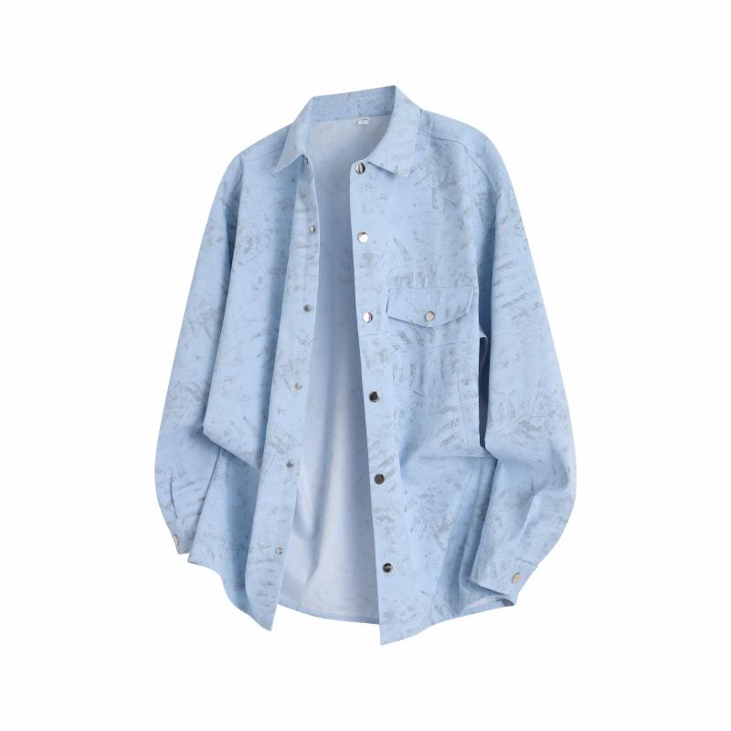 

Autumn Men S Casual Loose Long Sleeve Shirt Men S Long Sleeve Lapel Shirt Jacket M синий