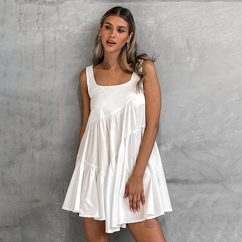 Summer European and American casual loose A-shaped skirt women's summer fashionable white vest dress design sense women's clothing
