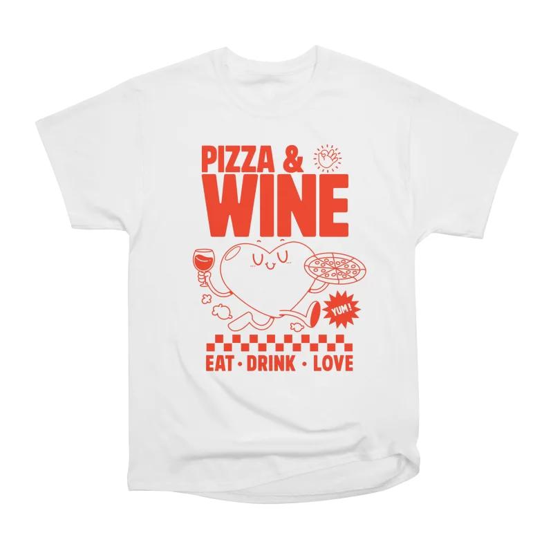 

Men Casual Shirts Short Sleeves PIZZA AND WINE Tees Oversized T-shirts S белый