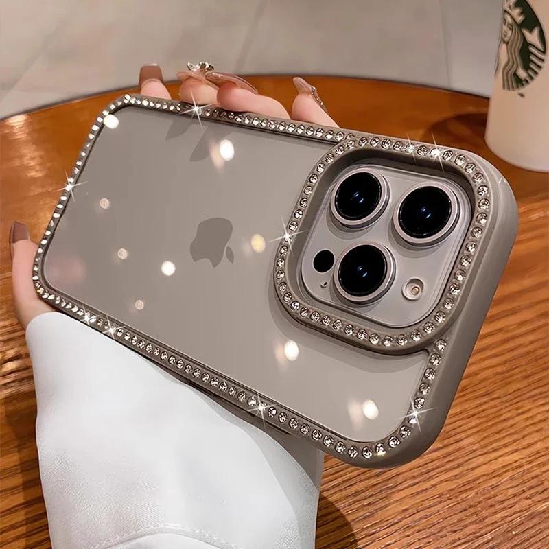 

Роскошный блестящий прозрачный чехол со стразами и бриллиантами для iPhone 16 Pro Max 15 14 13, противоударный защитный бампер, жесткий акриловый чехол For iPhone 15 Pro серый