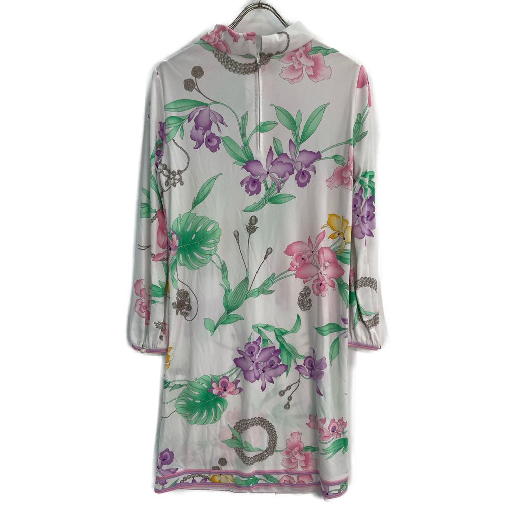 LEONARD 0190201 White Cancan material floral high neck dress dress 38 White Pink PurpleUsed