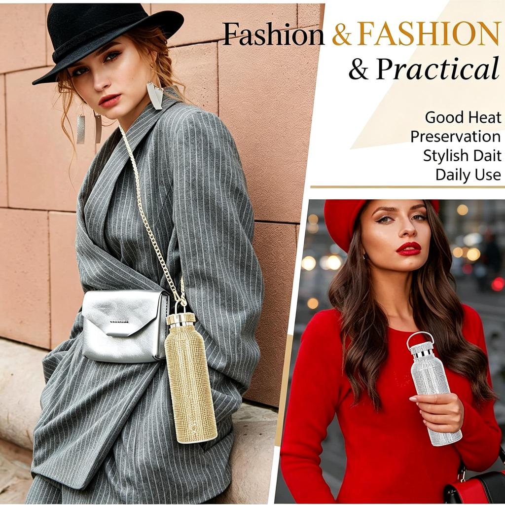Fashion Shiny Rhinestone Decor Insulated Tumbler With Chain