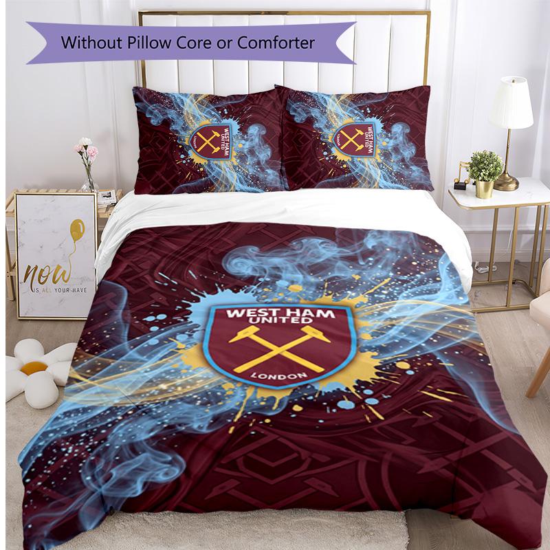 Set Lenzuola Stampato West Ham United Football 3 Pezzi, Comodo Set Copripiumino per Camera da Letto Amico della Pelle