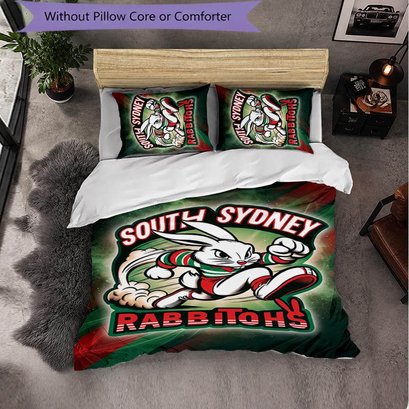 South Sydney Rabbitohs Modello Microfibra Set Biancheria da Letto 3 Pezzi Decorazione Copripiumino per Camera da Letto Uso Domestico