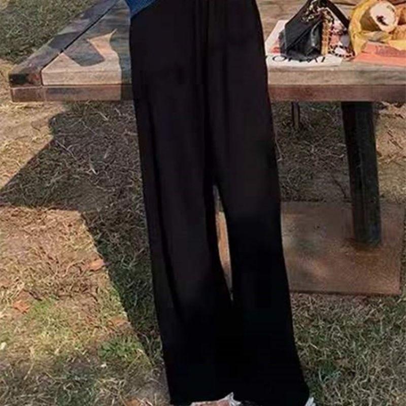 

Women s High-Waist Knit Loose Trousers for Autumn/Winter - Soft, Floor-Length Design S (Recommended 75-90 lbs) чорний