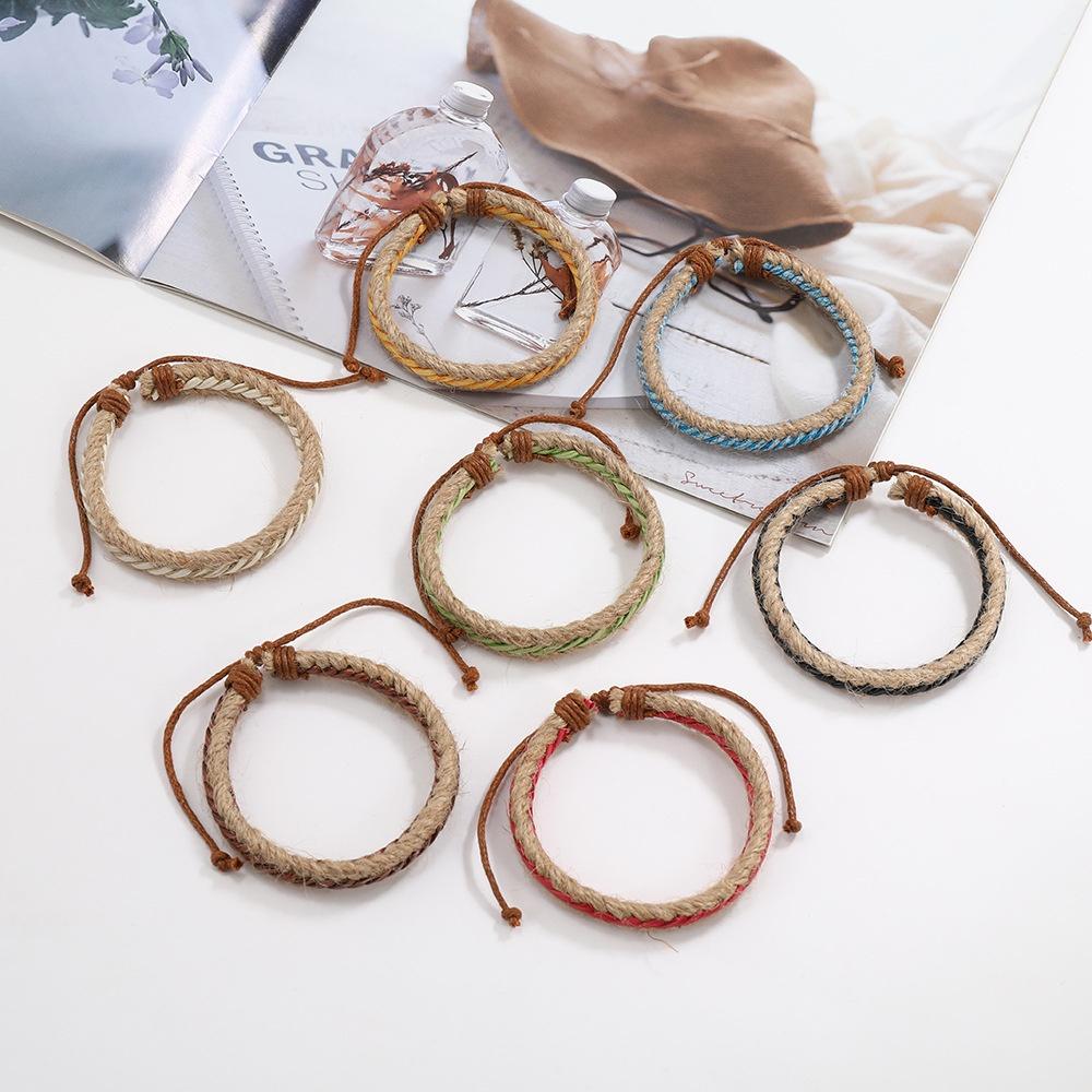 Colorful Woven Retro Leather Bracelet Trendy Bohemian Style Design Geometric