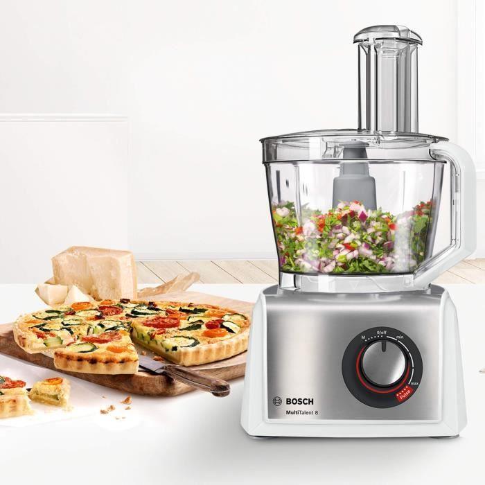 Robot De Cuisine Bosch Multitalent 8 - 1250W - 3.9L - Accessoires Polyvalents - Blanc Et Acier Inoxydable
