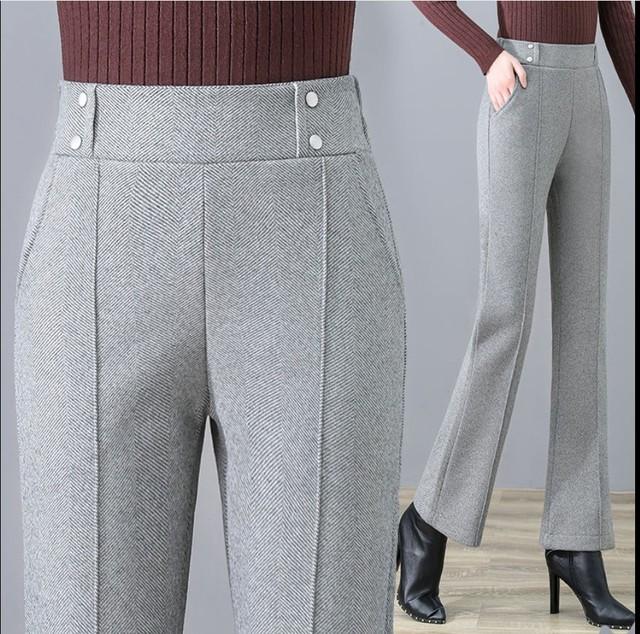 Spring Autumn Women Woolen Pants Women High Waisted Casual Straight Flare Pants Slim Lady