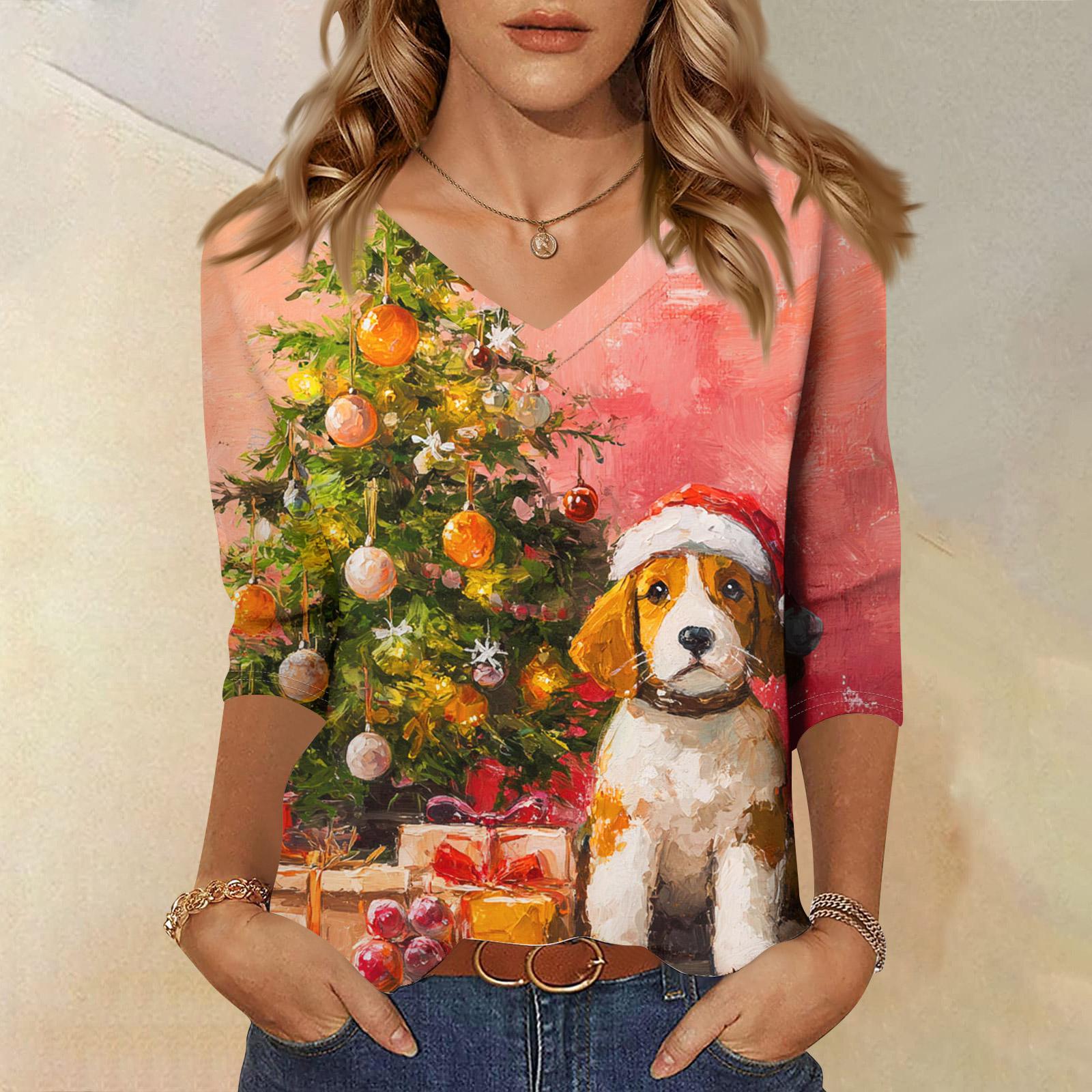 

Рубашки с рукавом 3/4 для женщин с принтом, Рождественские футболки, Блузки, Повседневные, Большого размера, Базовые топы, Пуловер XL арбуз красный