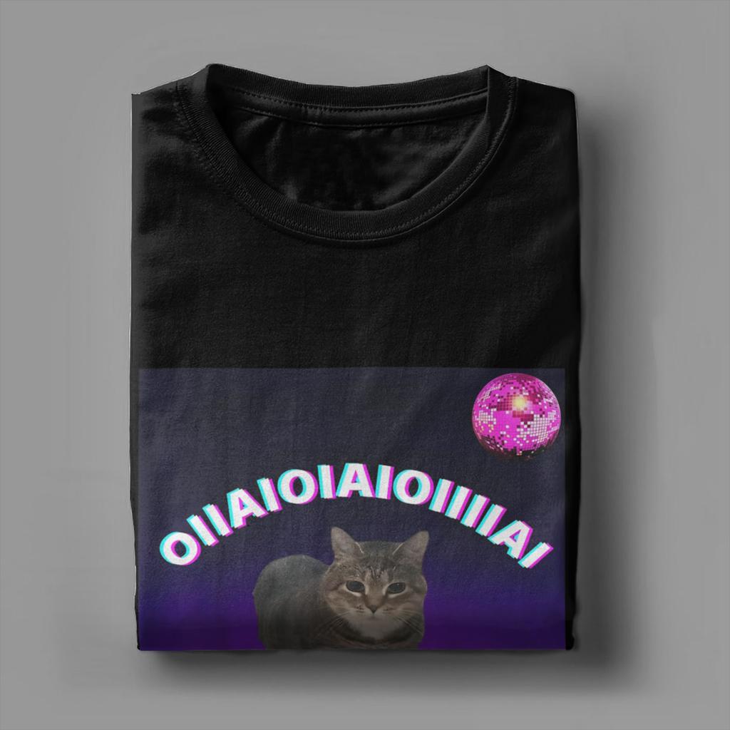OIIA OIIA Spinning Cat Meme Men's T Shirts Disco Dance Trendy Novelty Tees Short Sleeve Crew Neck T-Shirts Cotton Adult Clothing