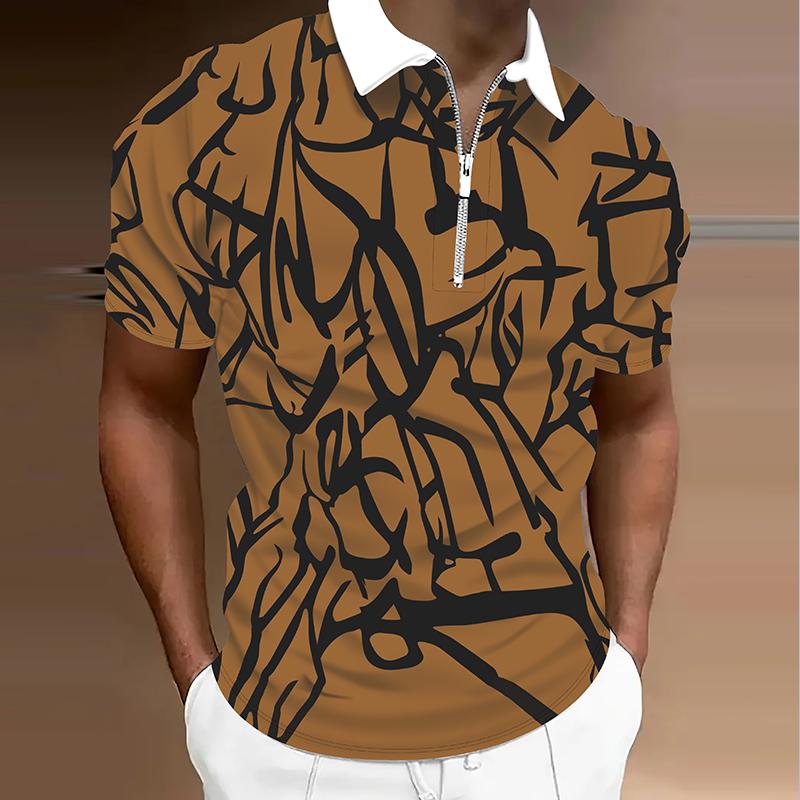 Herrskjorta Polo Casual Dragkedja Kortärmad Mode Casual Dragkedja Sommar Vår Normal Passform 3D-tryckt Skjorta